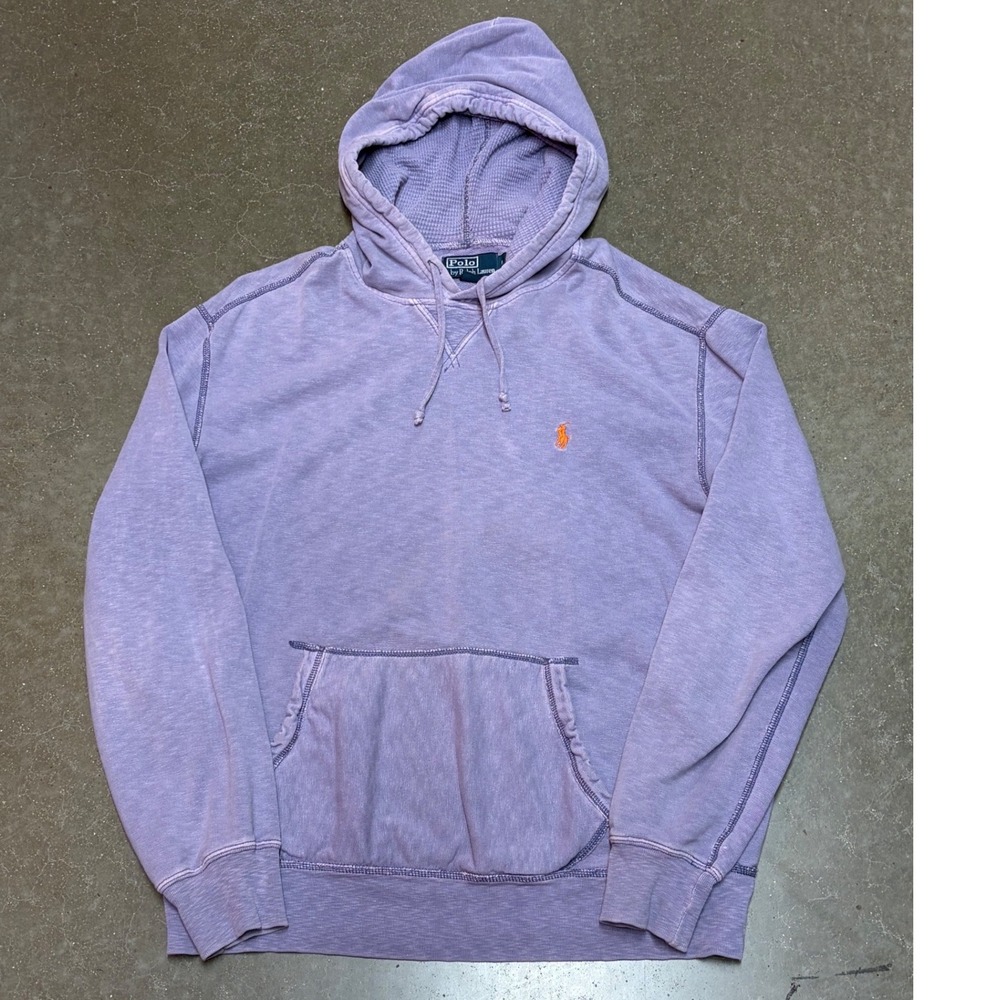 Vintage Polo Ralph Lauren Mens Purple Thermal Lined Hoodie Sweatshirt Large